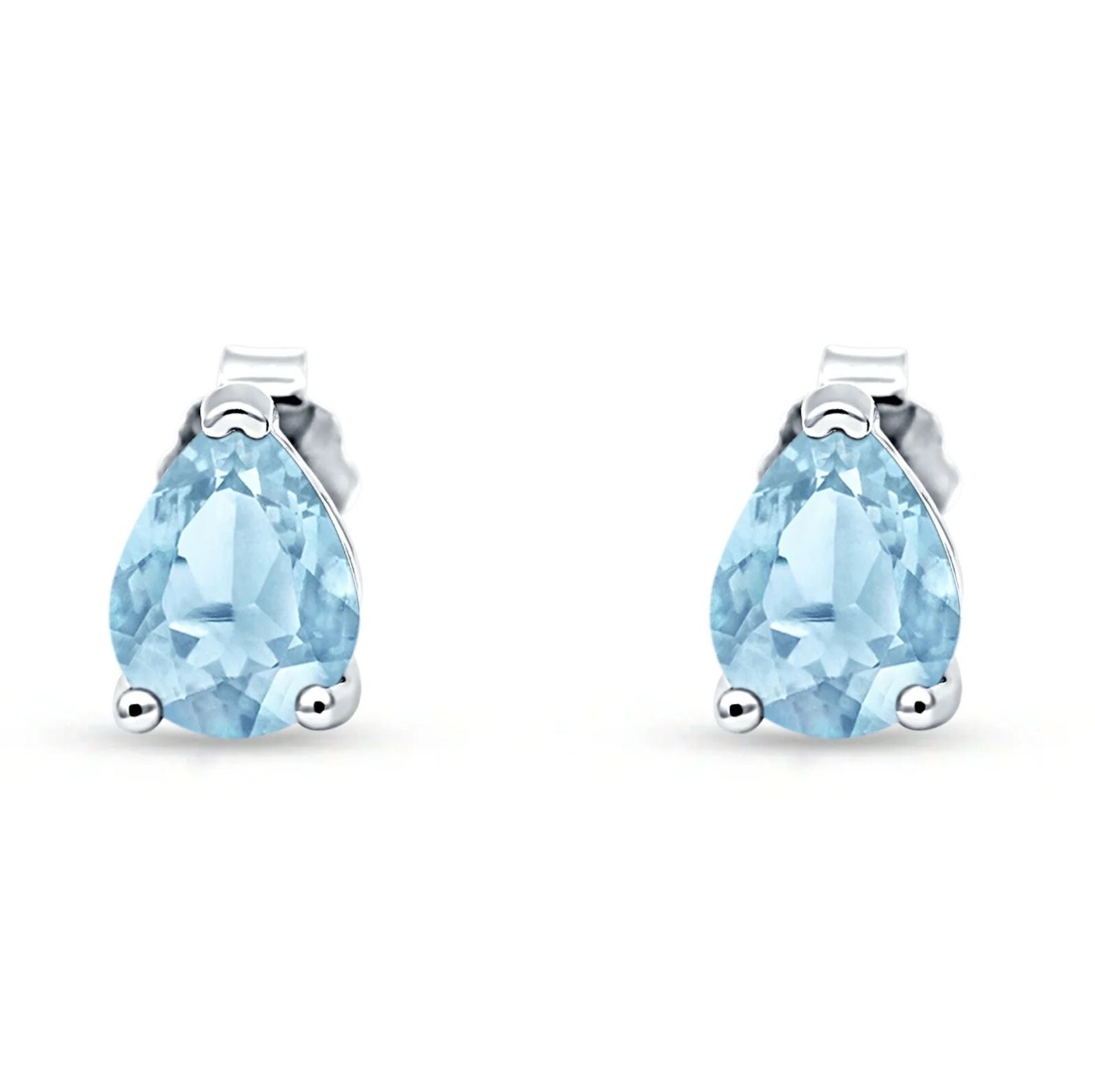 1.25 ct. Aquamarine Pear Shape Basket Stud Earrings Solid Sterling Silver