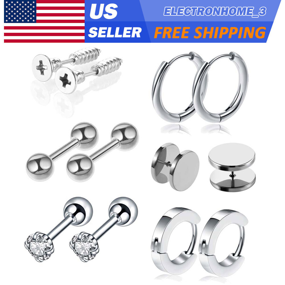 12pc Black Steel Small Hoop Earrings Ear Cuff Huggie Earrings Cartilage Piercing