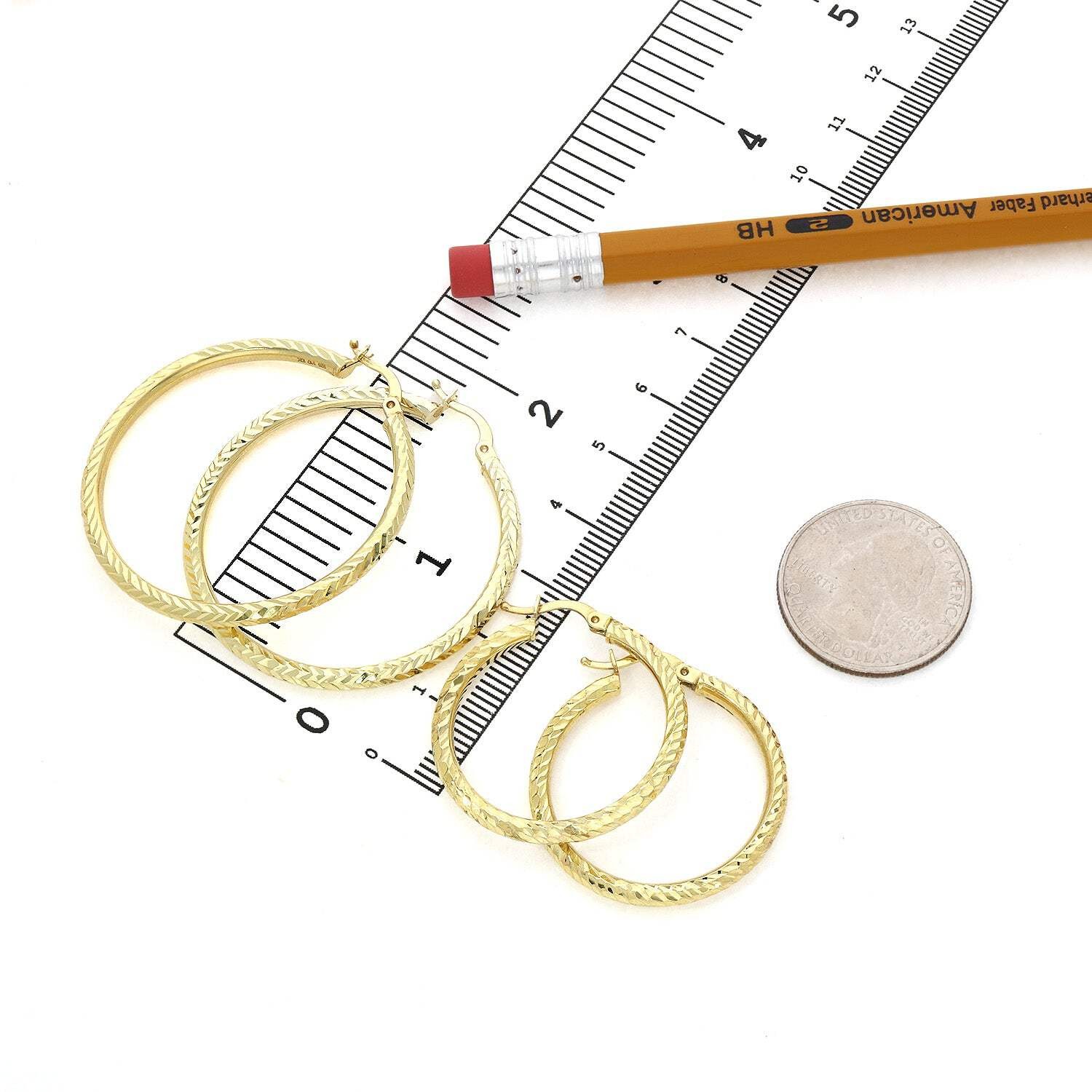 14K Yellow Gold-Filled Textured Hoop Earrings 30mm, 41mm