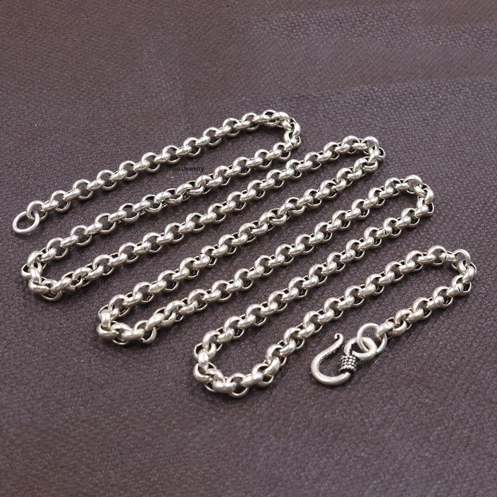 Real 925 Sterling Silver 5mm Rolo Link Necklace 25.6inch Solid Silver Chain