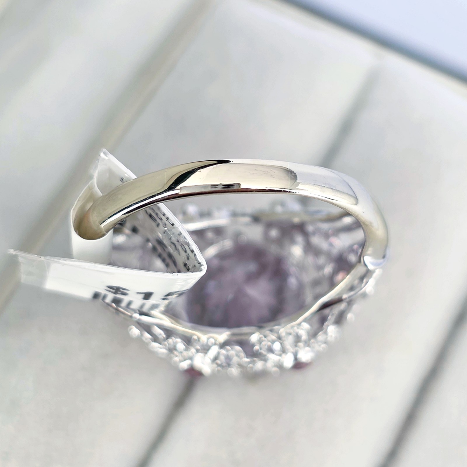 14kt White Gold Round Lavander Quartz White Topaz Accent Floral Ring Size 10.50
