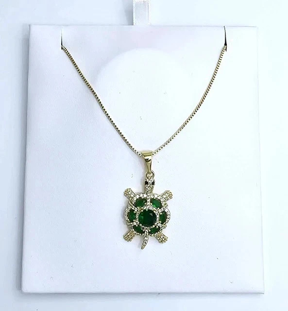 Lab Created Green Emerald 14K Yellow Gold Plated 2Ct Round Women Turtle Pendant