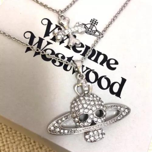【In Box/Drawstring】Vivienne Westwood Skull Orb Stone Double Chain Necklace