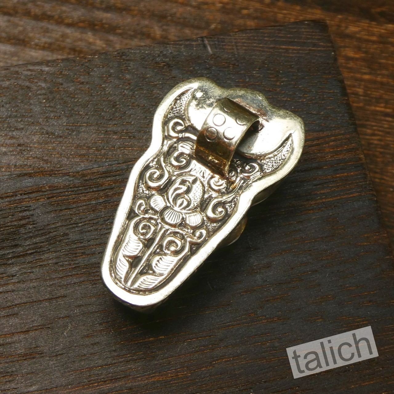 Hand Carved Buffalo Bone Bull Skull Floral Pendant Ethnic Western Boho Unique
