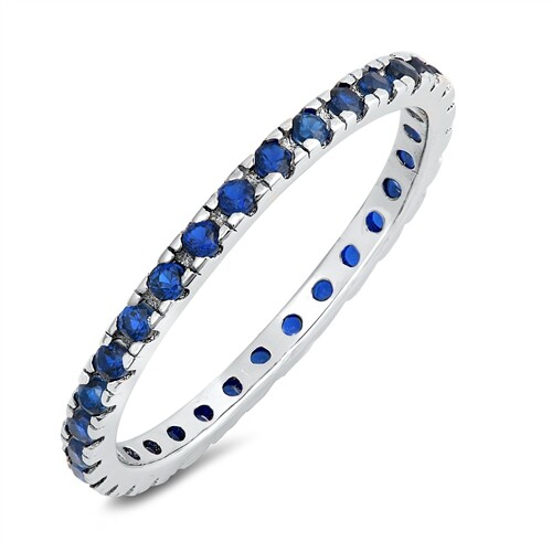 .925 Sterling Silver Blue CZ Eternity Promise Ring NEW