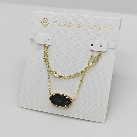 Kendra Scott Elisa Gold Crystal Multi Strand Pendant Necklace Black Drusy