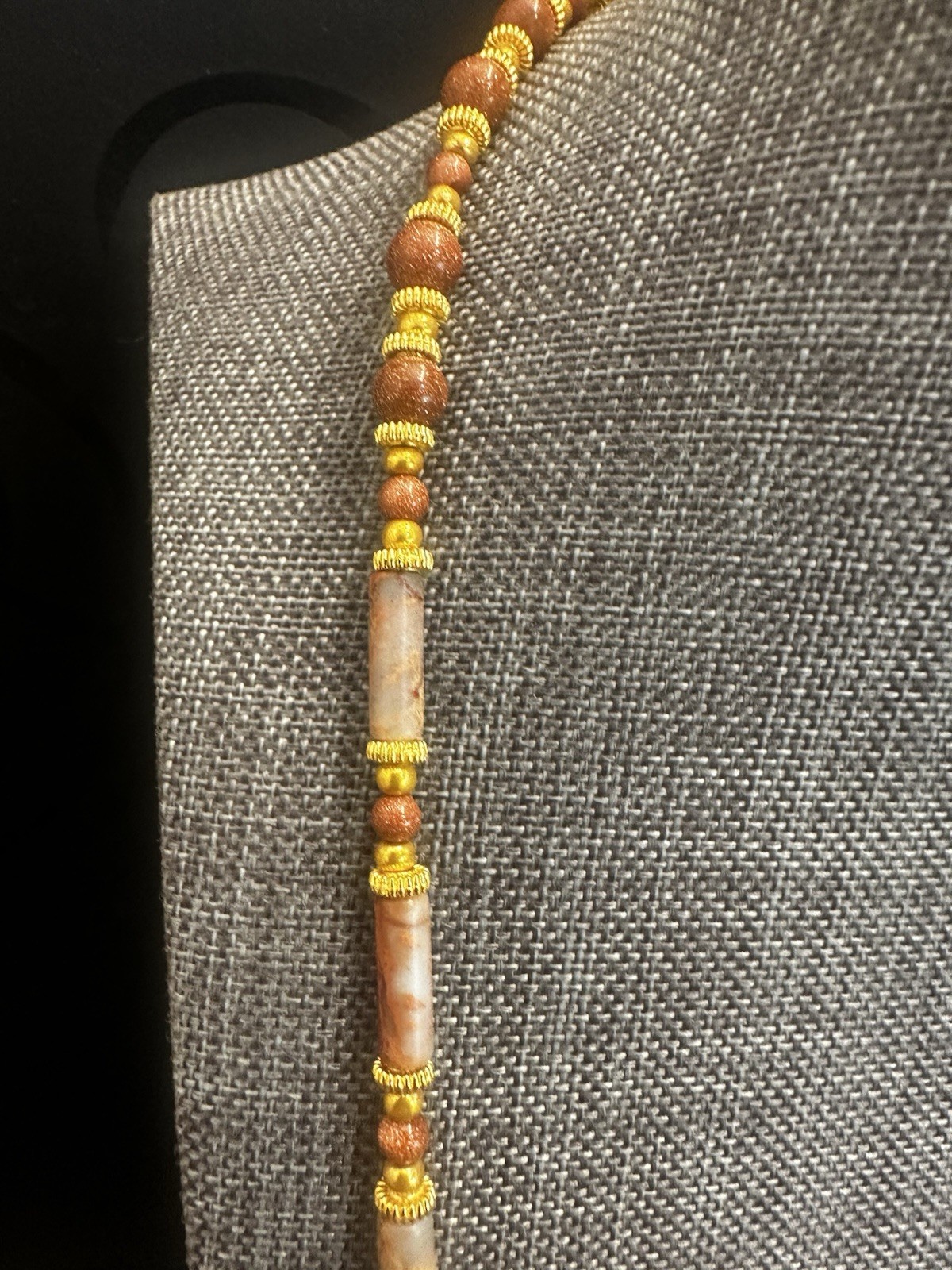 Handcrafted Brown Jasper& Gold Sandstones Beaded Necklace – Women Jewelry