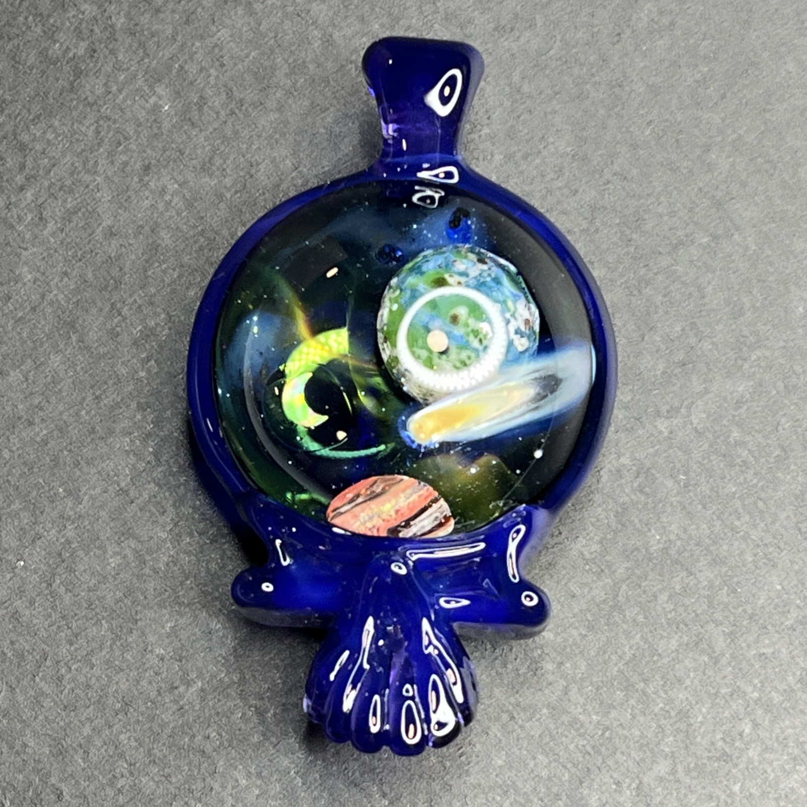 Handmade Art Glass Stealie Skull Pendant Outer Space, Moon Opal, Shooting Star