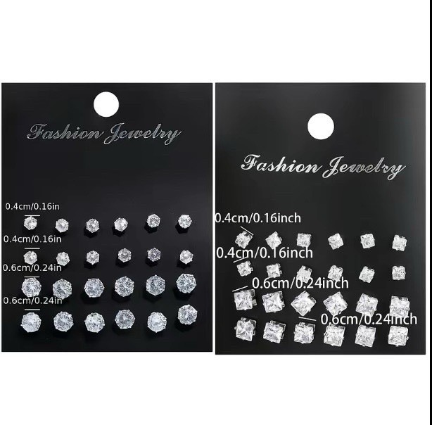 24 Pairs Exquisite Shiny Round Square Shaped Stud Earrings Fast free shipping