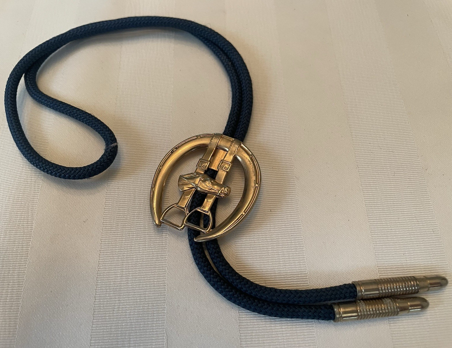 Western Blue Cord Horseshoe Bolo Tie Adjustable, Child Length, w Metal Tips