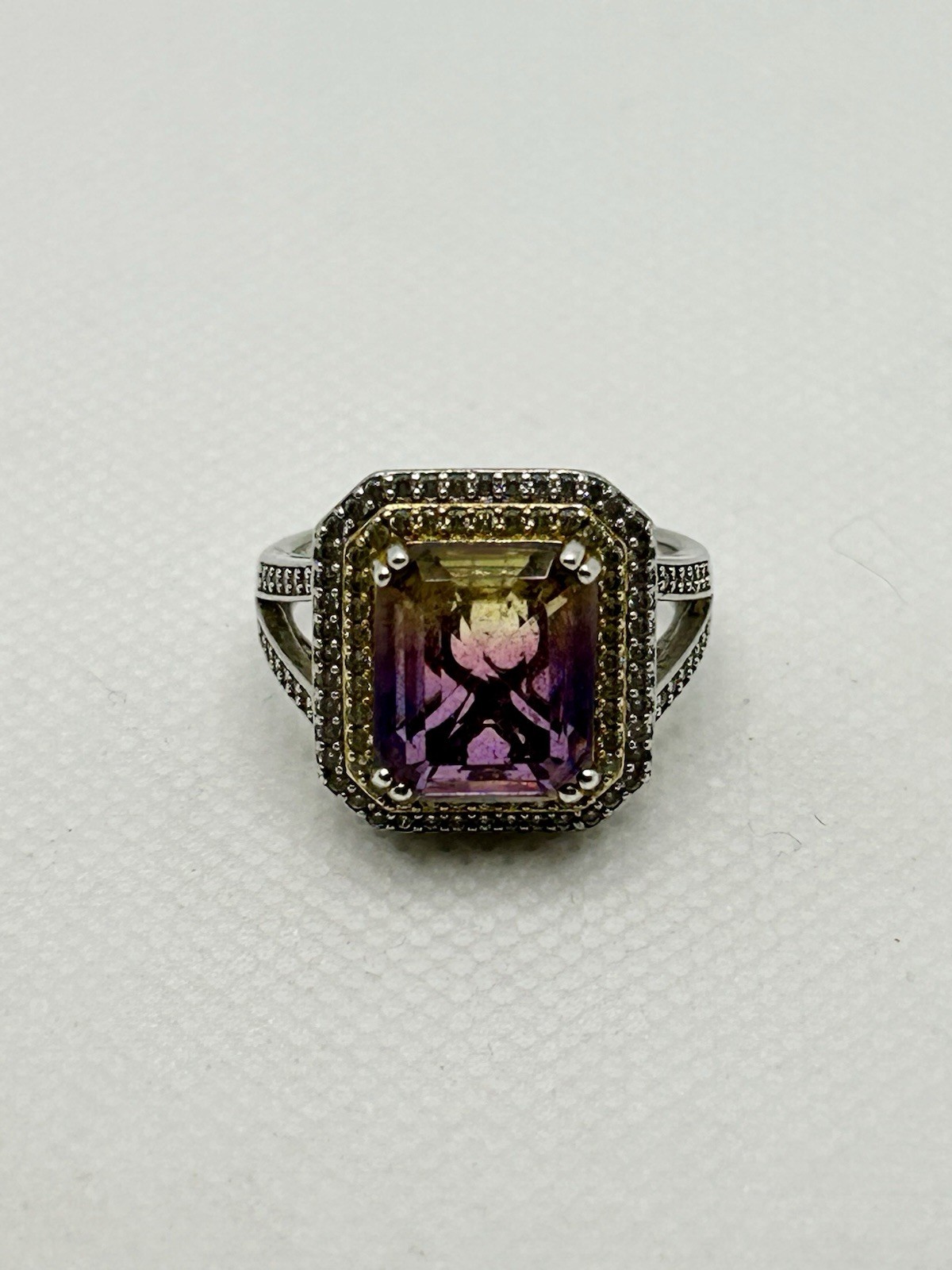 BBJ Bangkok Ratnataj Modern Vintage Style Ametrine Gemstone CZ BBJ 925 Ring Sz 8