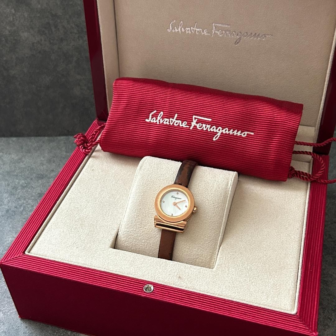 Salvatore Ferragamo Gancini Women’s Watch Pink Gold Shell Dial Used with Box