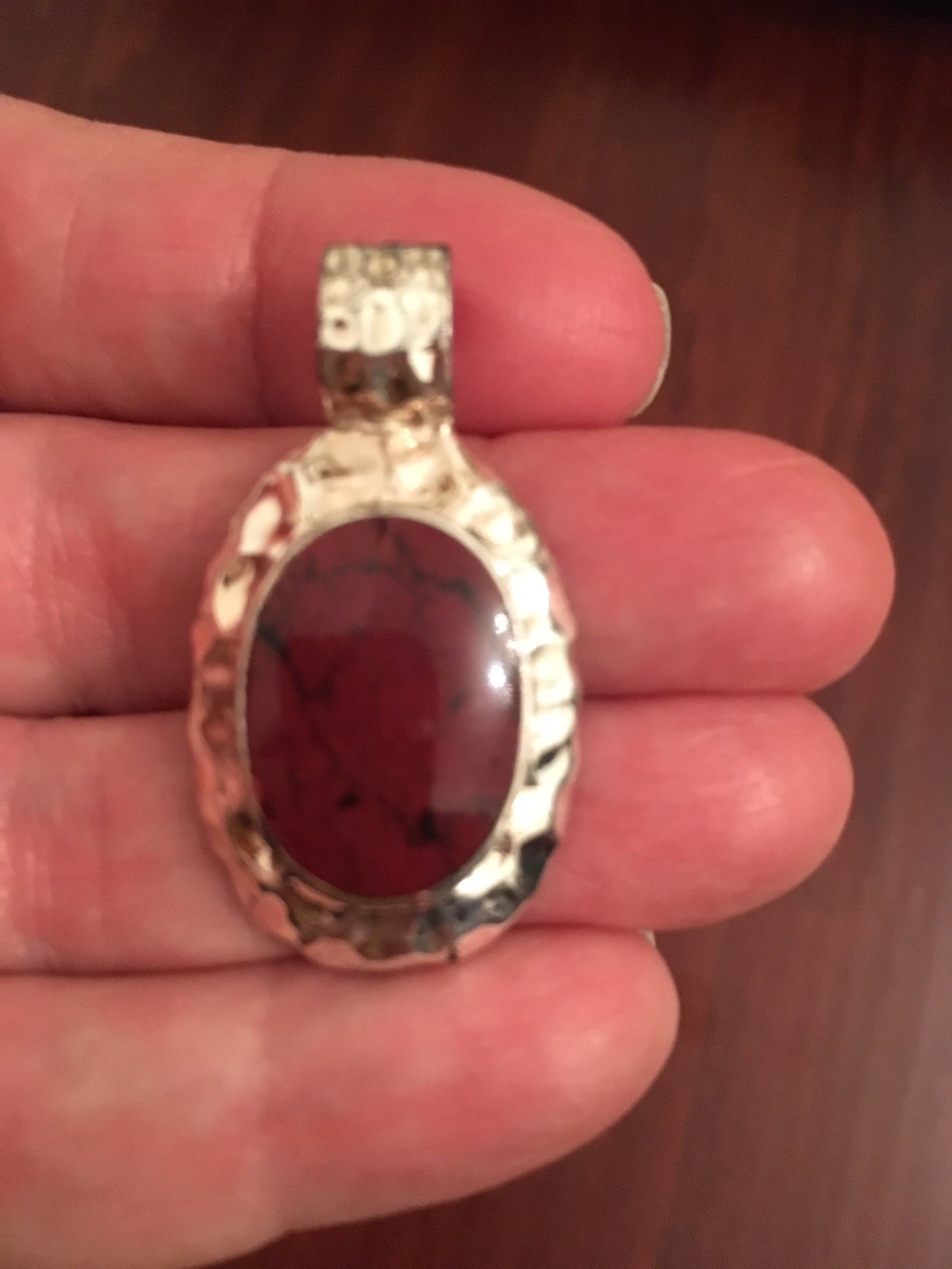 NWT Red Jasper Oval Pendant in Sterling Silver Genuine Natural Gemstone +Gif Box