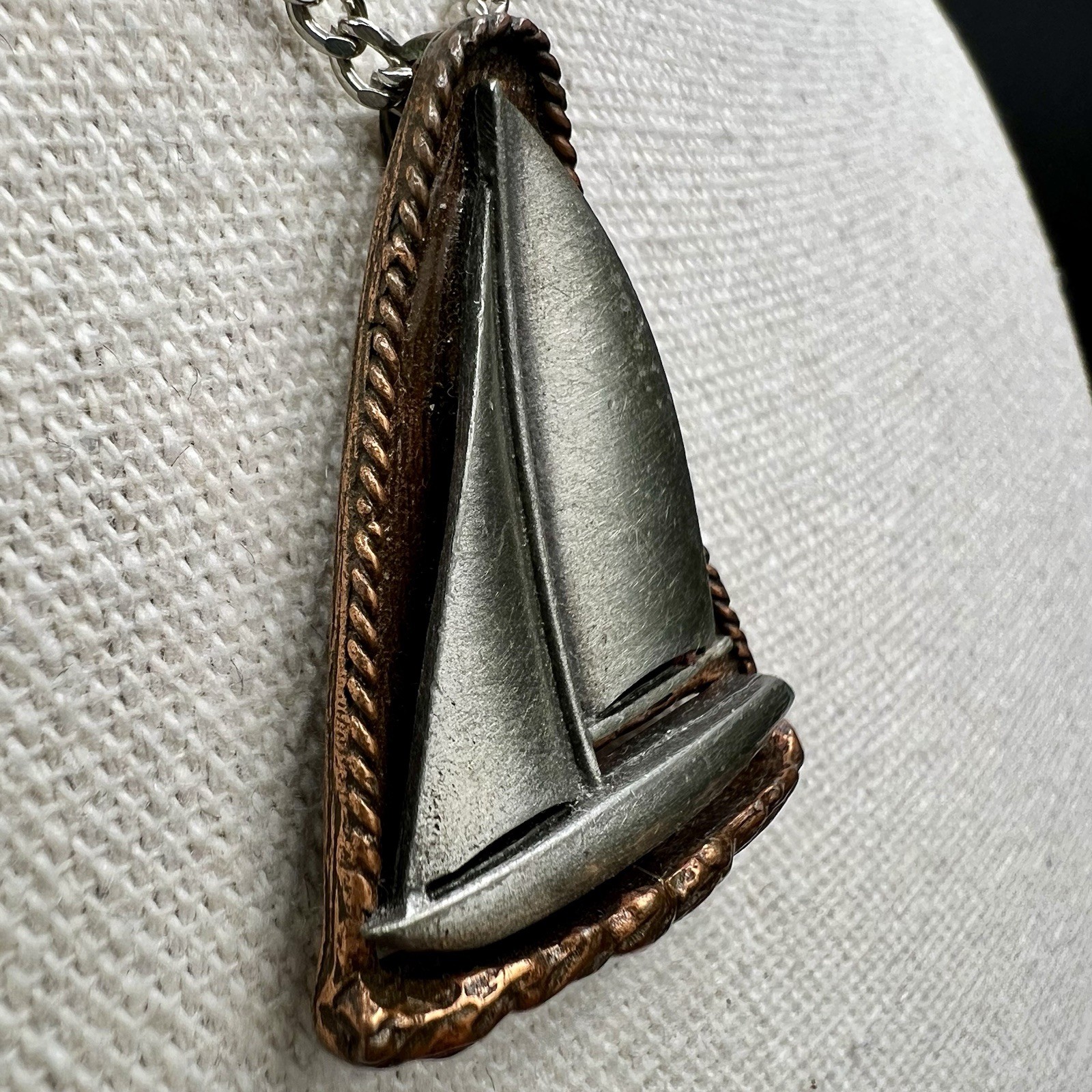 Vintage Sailboat Pendant Necklace Mixed Metal Nautical Maritime 16″