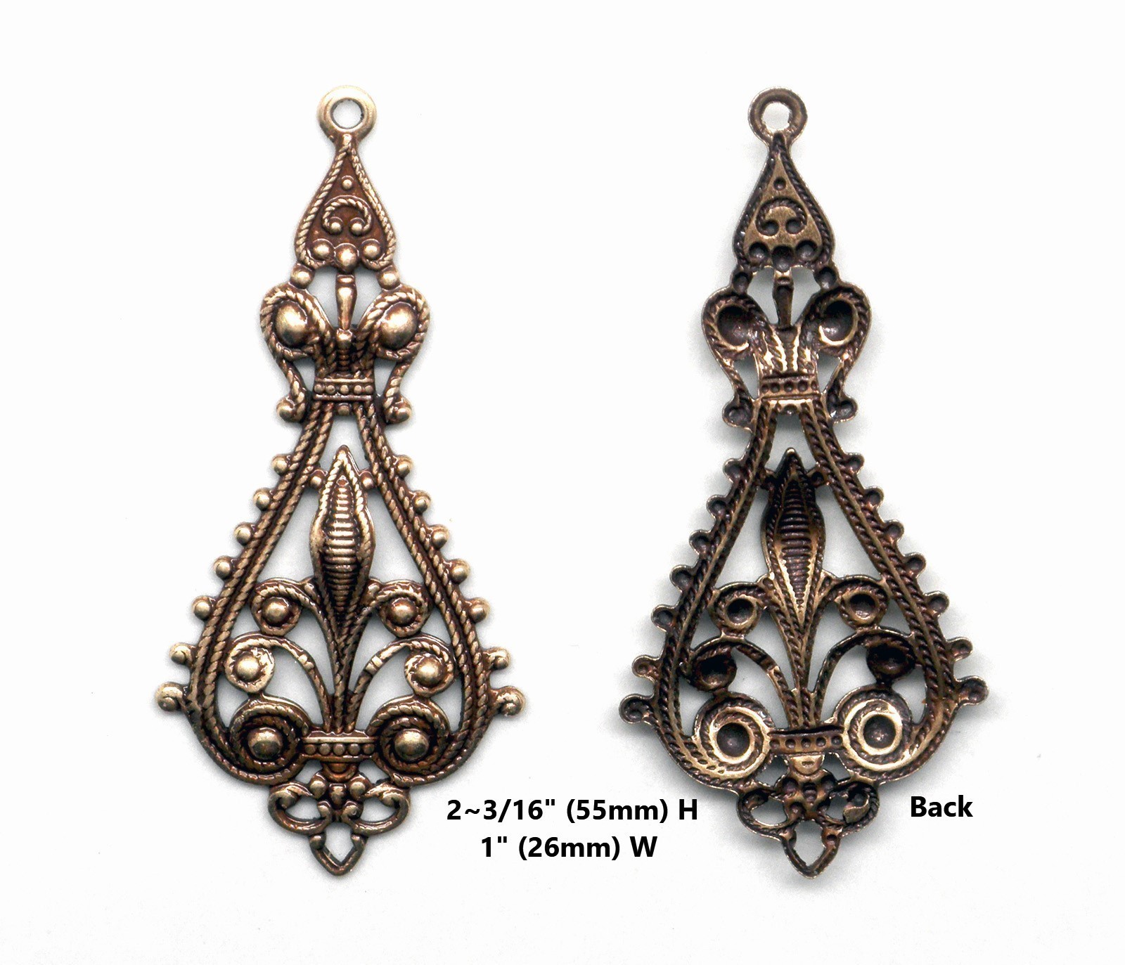 #0010 ANTIQUED GOLD OPEN FILIGREE TEARDROP W/TOP HANG RING – 2 Pcs