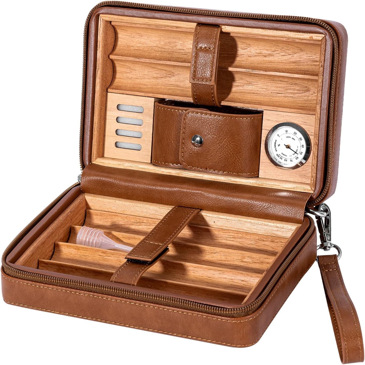 High-Quality Leather & Cedar Wood Travel Box – Airtight Design, 6pc Capacity