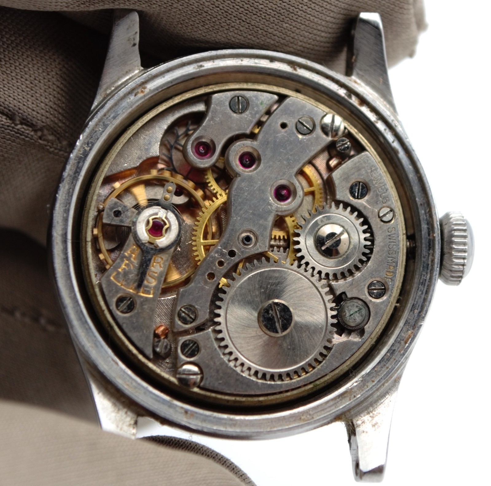 1940’s SOLAR Eaton Military Swiss Manual Watch 15 Rubies 30mm Original