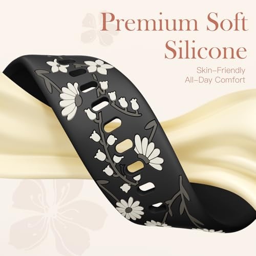 Floral Engraved Band Compatible with 38mm/40mm/41mm/(42mm-Series 11 10) Black