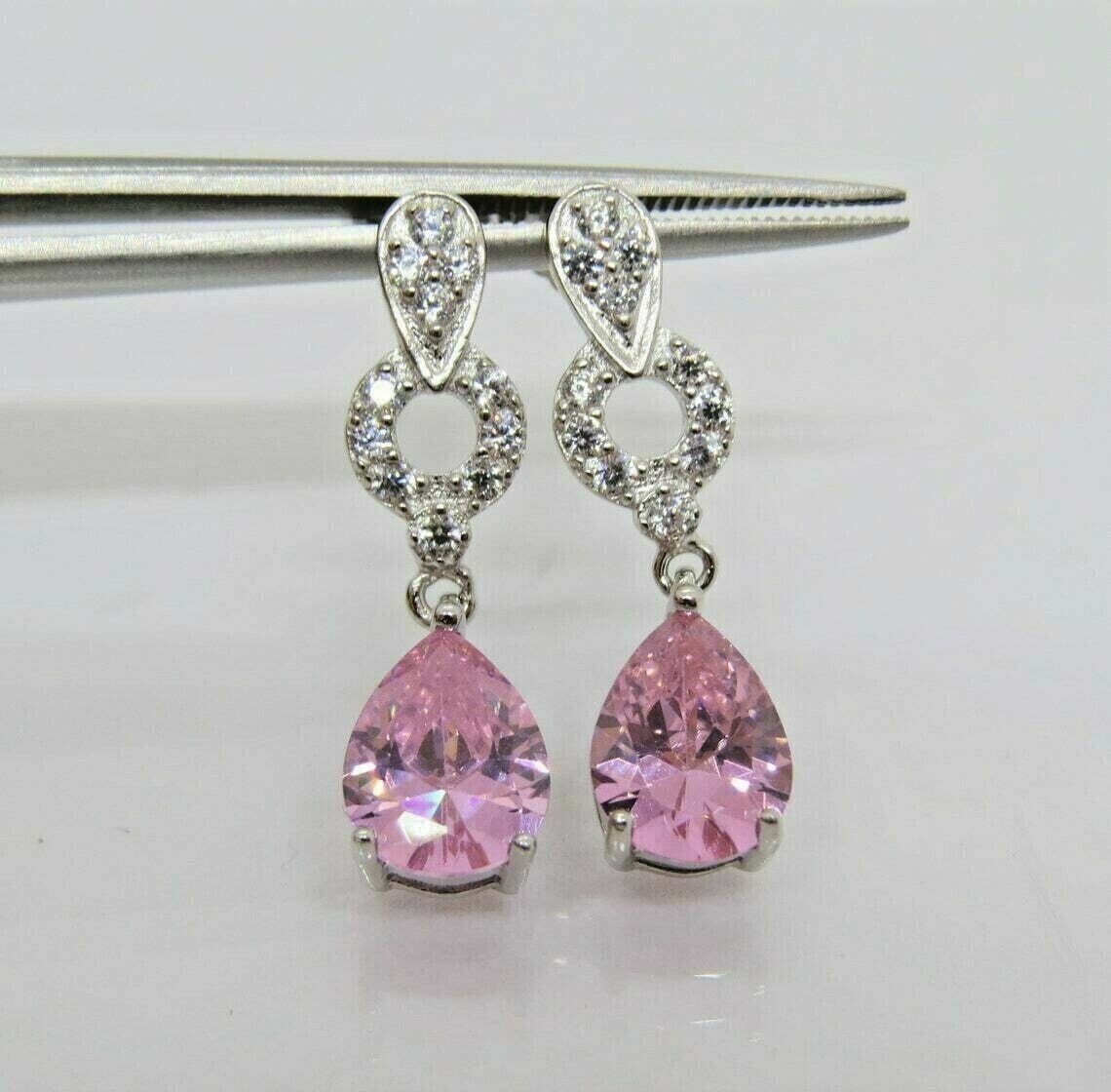 4 Ct Pear Cut Simulated Pink Sapphire Drop/Dangle Earrings 14K White Gold Plated