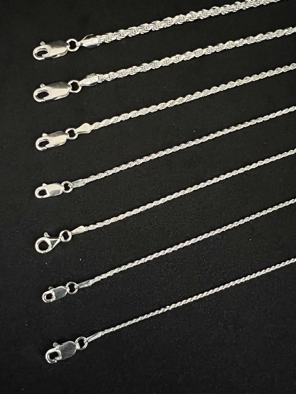 925 Sterling Silver Men’s Women’s Rope chain Necklace 1mm-3mm 16″-30″ Italy