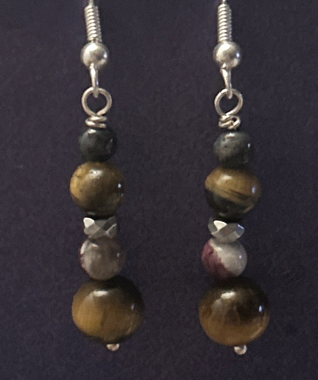 Sterling silver overlay brass brown tiger eye hematite dangle earrings