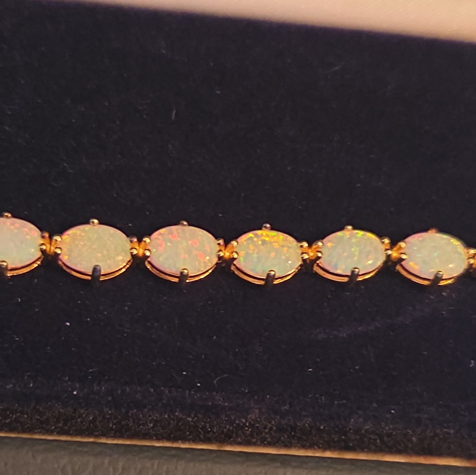 Opal Fire Allure 10 carat Opal Tennis Bracelet Sz 7.5. Sterling & 14k plate