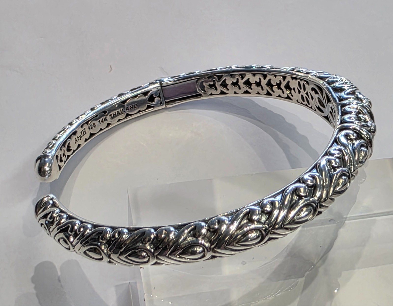 John Hardy Angela sterling silver & 14k yellow gold hinged 6″ cuff bracelet