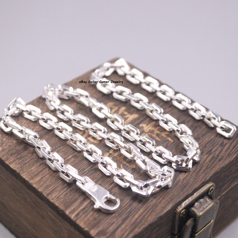 Solid S925 Sterling Silver Chain 6mm Square Cable Link Necklace 57-58g 19.6inch