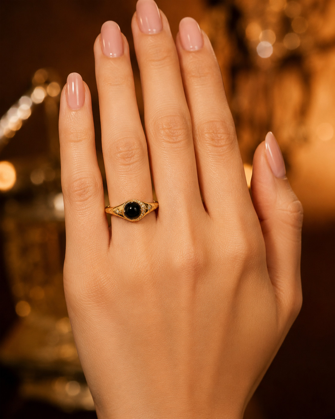 Lab Created Black Hakik Ring, Base Metal: Brass Finish: Gold Plated