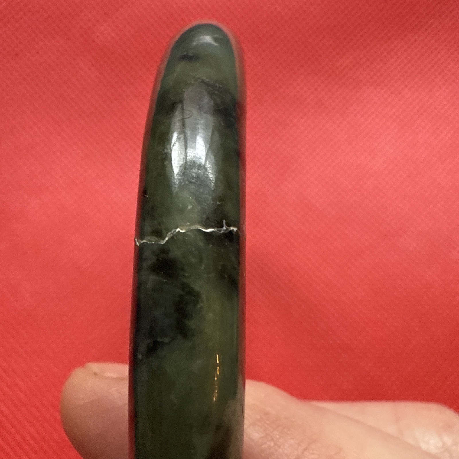 Green Nephrite Jade Hinged Gold Tone Bangle Bracelet Push Lock DAMAGED