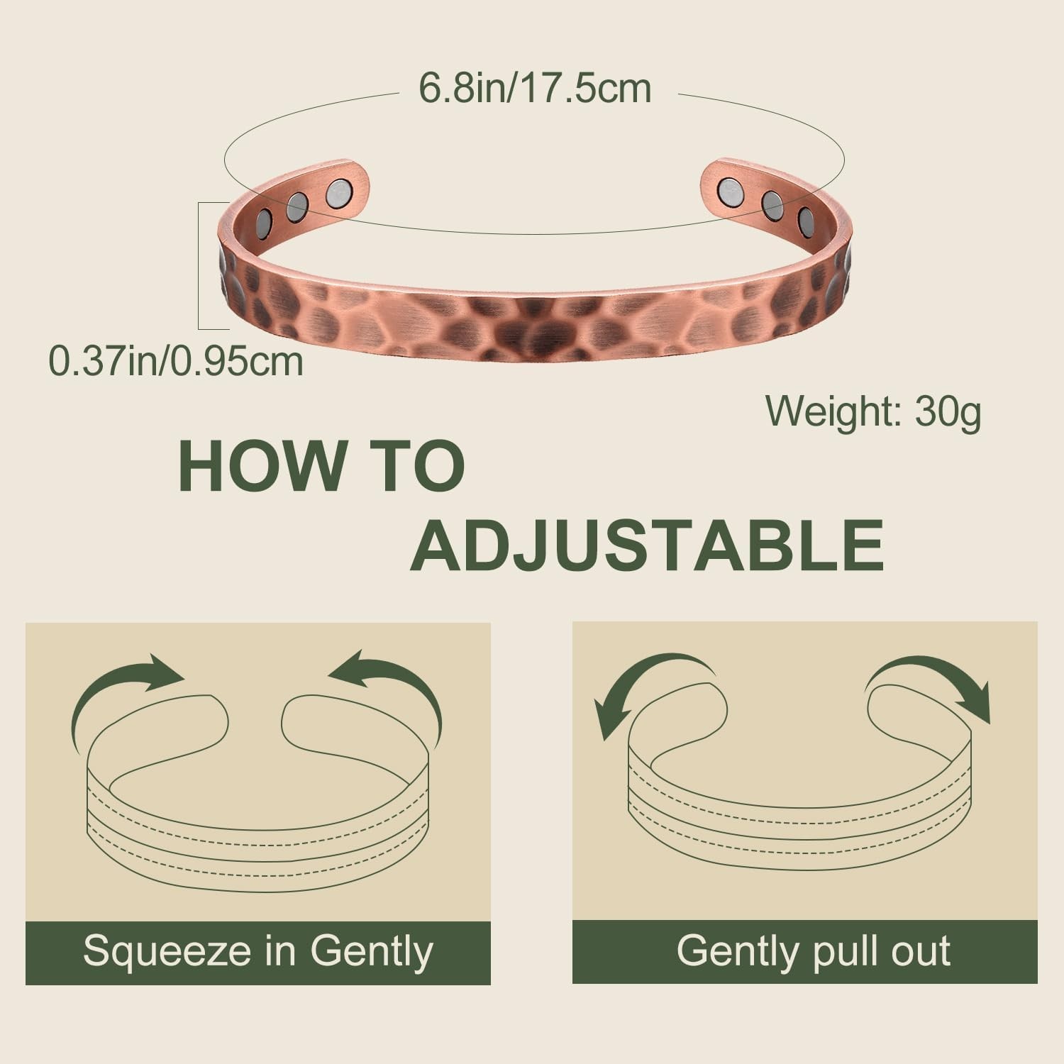 Copper Bracelet for Men and Women, 99.9% Solid Copper Magnetic Bracelets Adju…