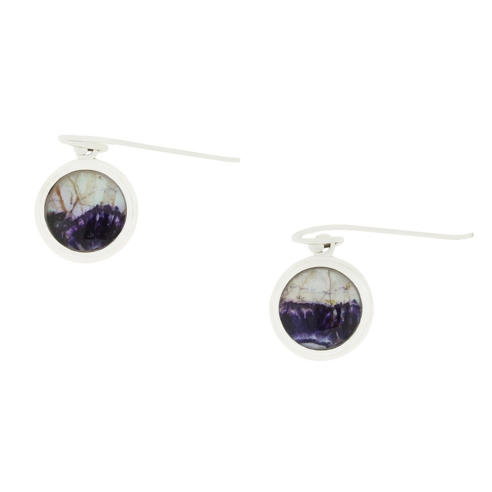 Derbyshire Blue John Drop Earrings Round Sterling Silver DBJ776