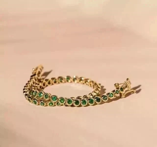 7CT Round Cut Lab Created Emerald Diamond Tennis Bracelet 14K Yellow Gold Plated