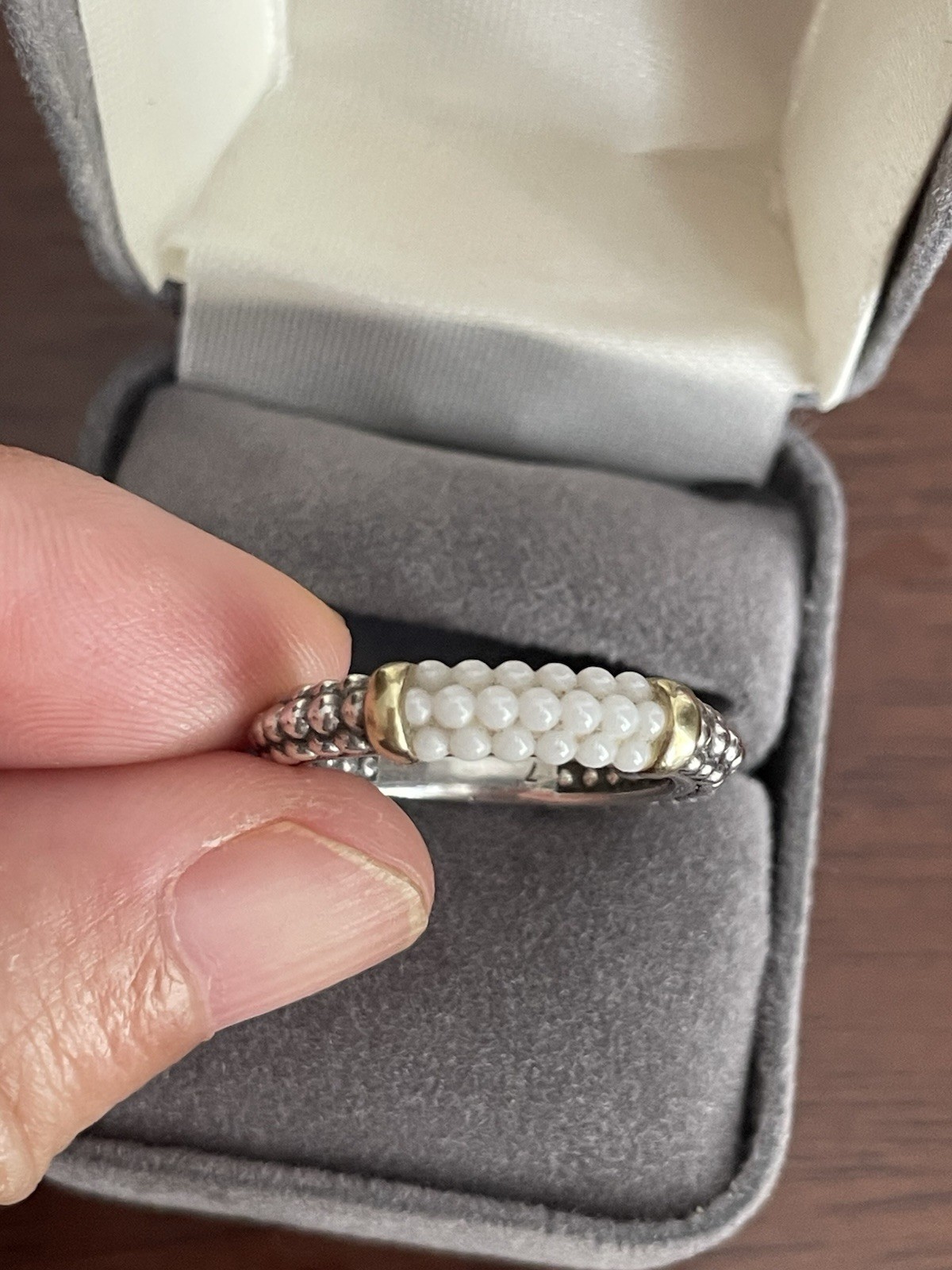 Vintage Lagos Caviar Marked 18k Sterling Silver 925 White Ceramic Ring Size 7