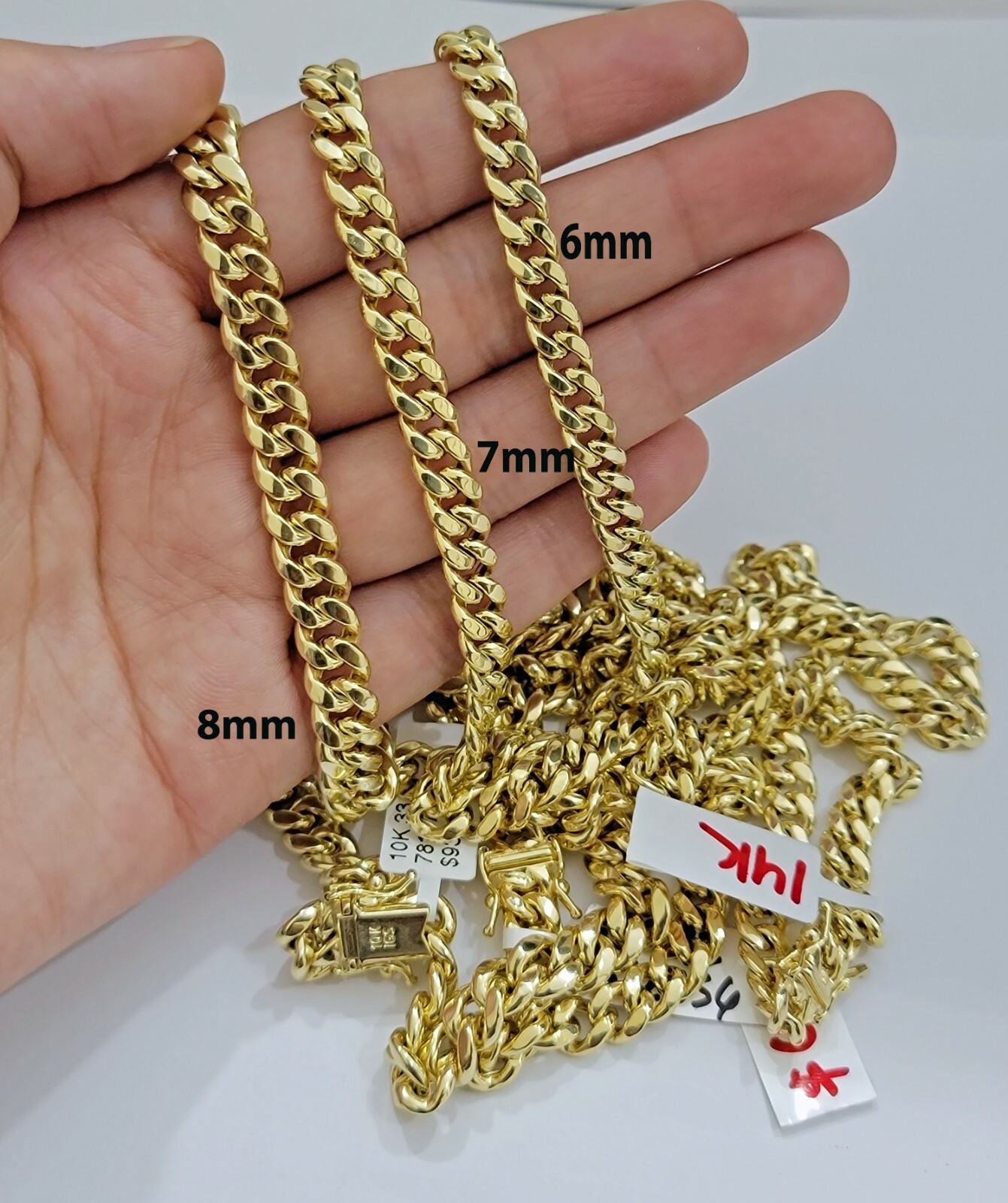 Real 14K Yellow Gold Miami Cuban Link Chain Necklace 6mm–9mm — 8″ to 30″ 14KT