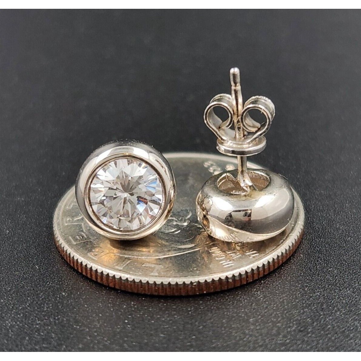 2ct Bezel Set Moissanite 9mm Stud Earrings Push Back Real Solid 925 Silver Men