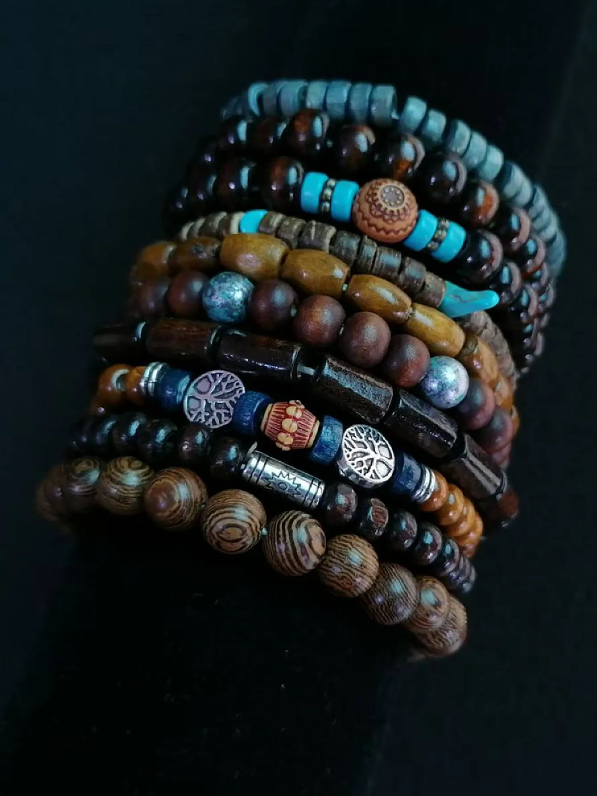 Khaki Tree 10 Pcs/Set Black Wrap Woven Fashion Handmade Men Bracelets Male Women