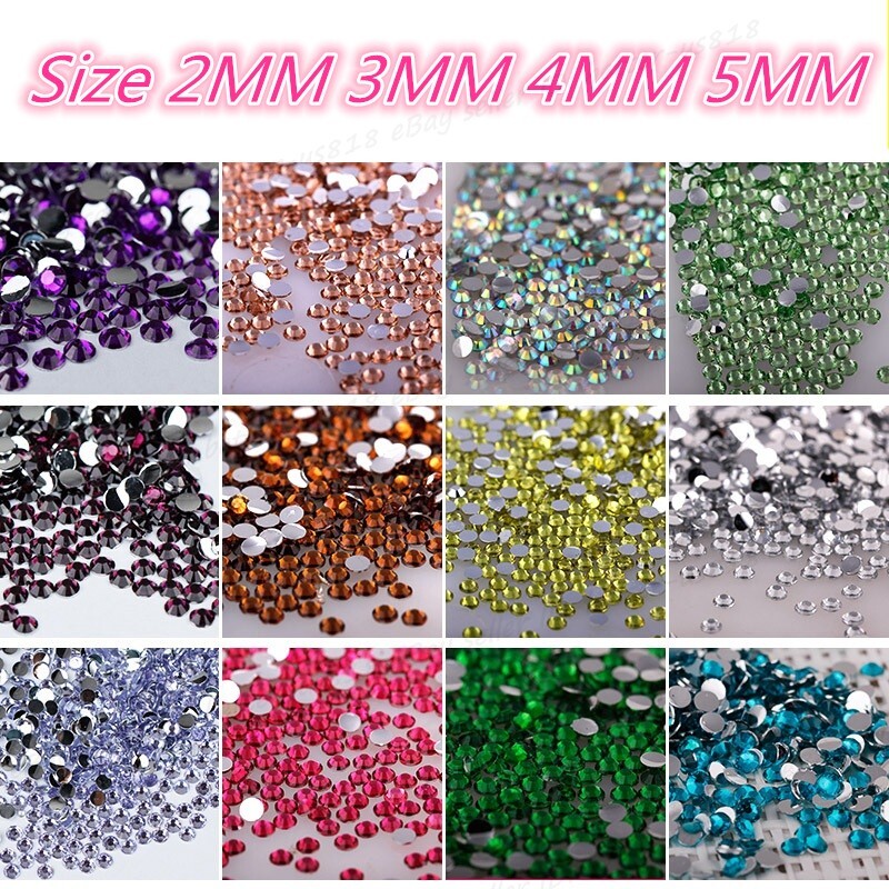 CRYSTAL Flat Back Round ACRYLIC Rhinestones Gems 3MM 4MM 5MM 6MM 7MM 8MM