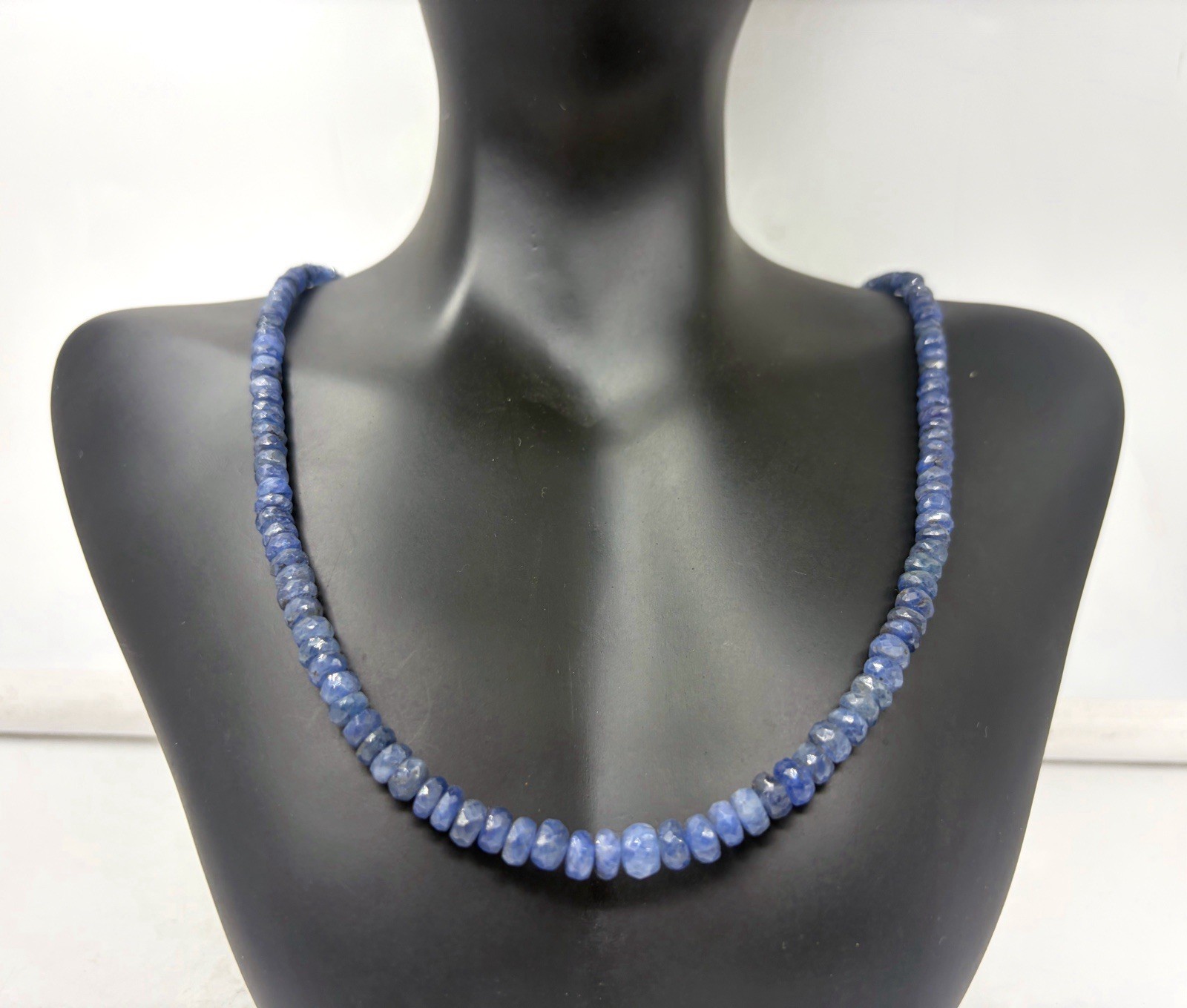 Burmese Blue Sapphire Necklace 20” 4–5mm Faceted Sterling Silver Clasp