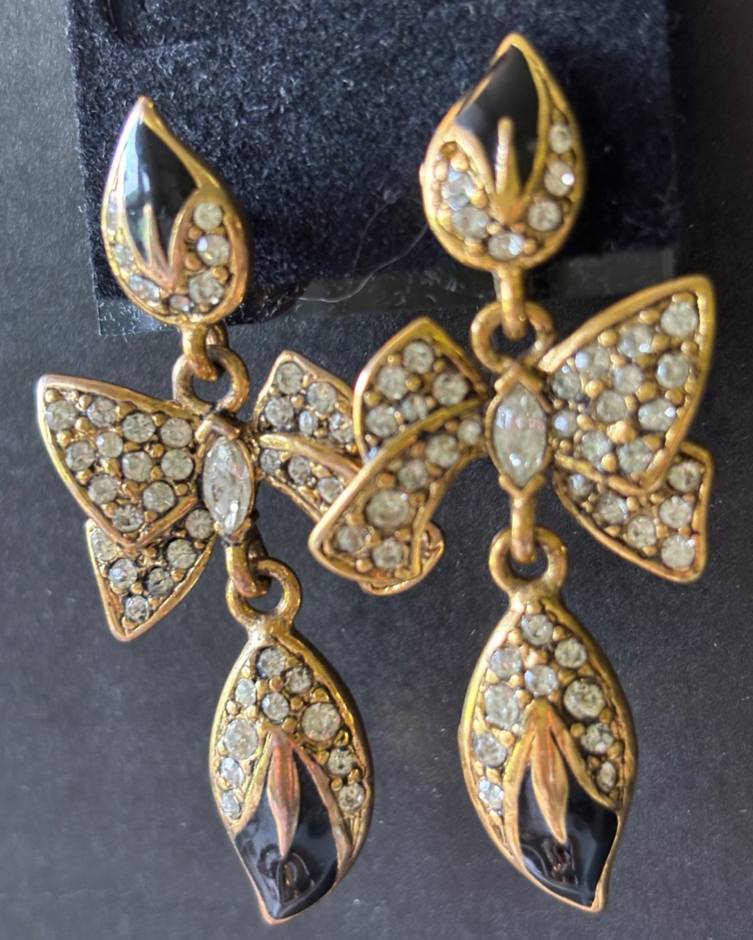 Vintage BIJOUX NEW YORK DESIGNS Crystal Earrings Enamel Dangle Pierced Signed