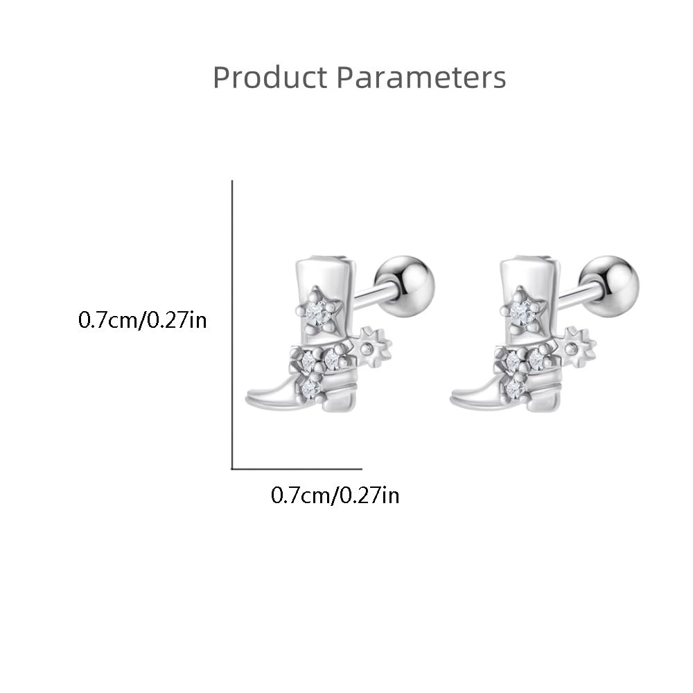 20g Western Cowgirl Boots CZ Small Tiny Stud Earrings for Women Men Silver