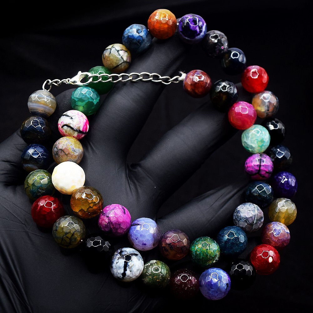 Dragon Vain Agate Amazing Cut Round Shape 503.00 Cts Beaded Necklace VK 49 E607
