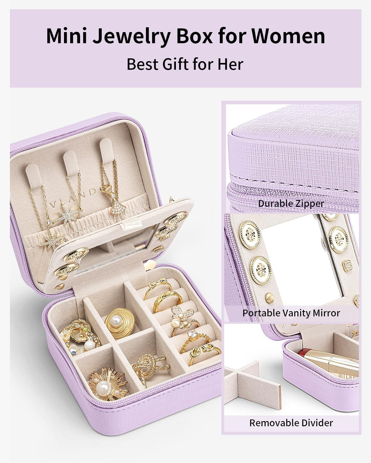 Small Travel Jewelry Box Organizer – Girls Women Gift Rings Earrings Necklaces J