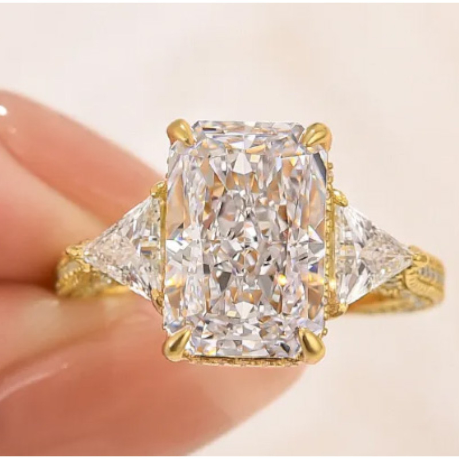 6.45 Ct Radiant Cut IGI Certified Lab Grown Diamond Wedding Ring 14k Yellow Gold