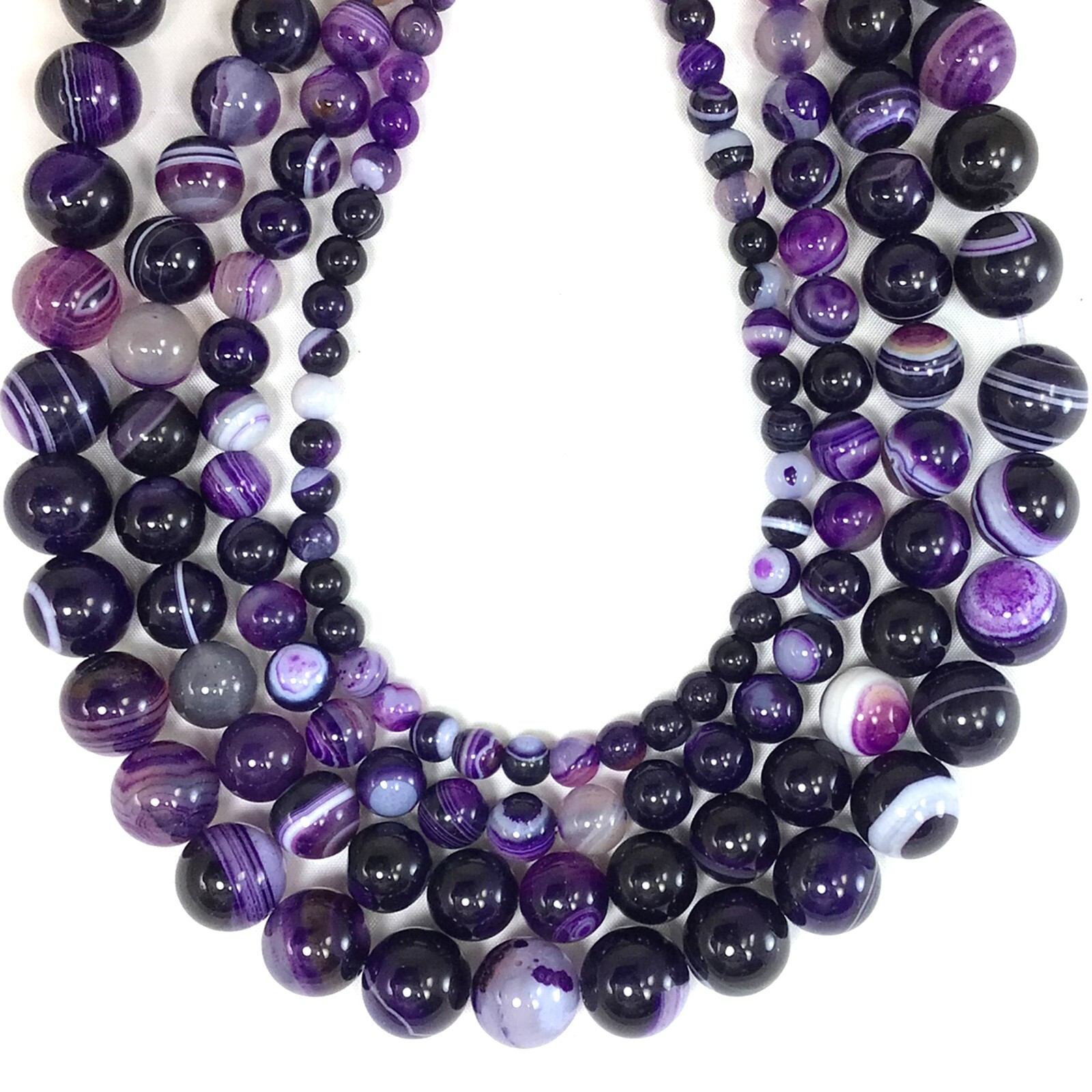 Gemstone Natural Purple Stripe Agate Smooth Round Loose Beads 15″ Jewelry Making