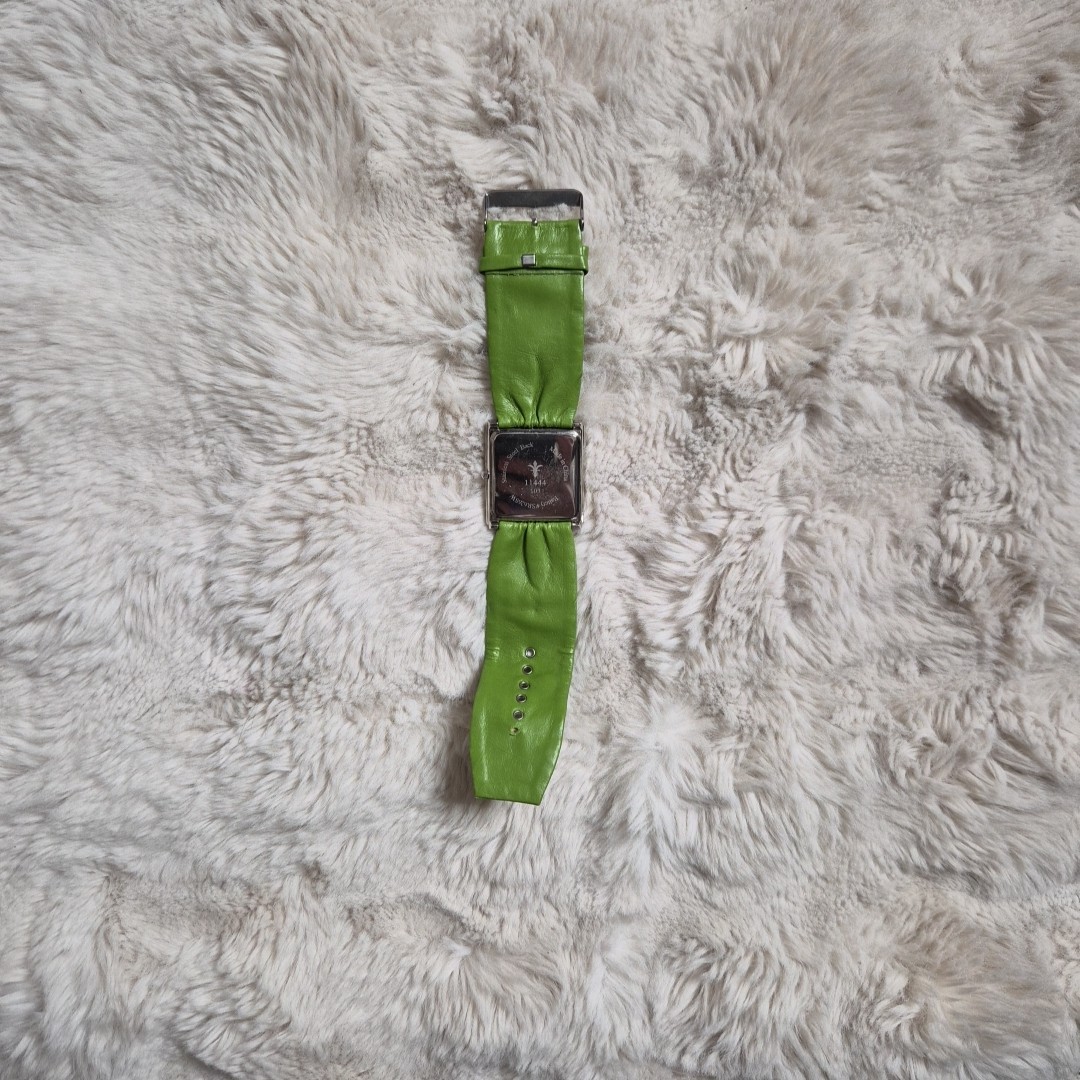 Vintage Y2K Watch Large Green Faux Leather Fabric Band Unique Rare Rhinestone