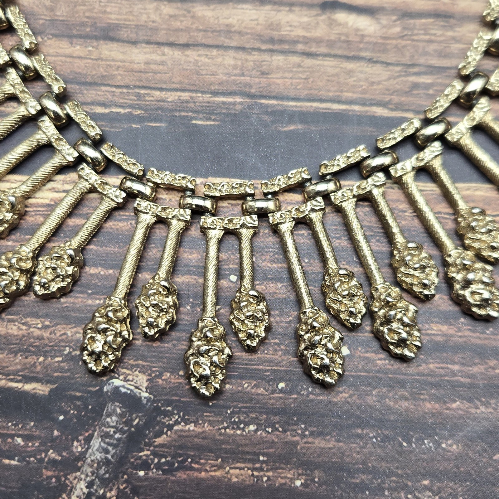 Monet Sunburst Spike Choker Collar Bib Necklace Gold Tone Vintage Egyptian Rev