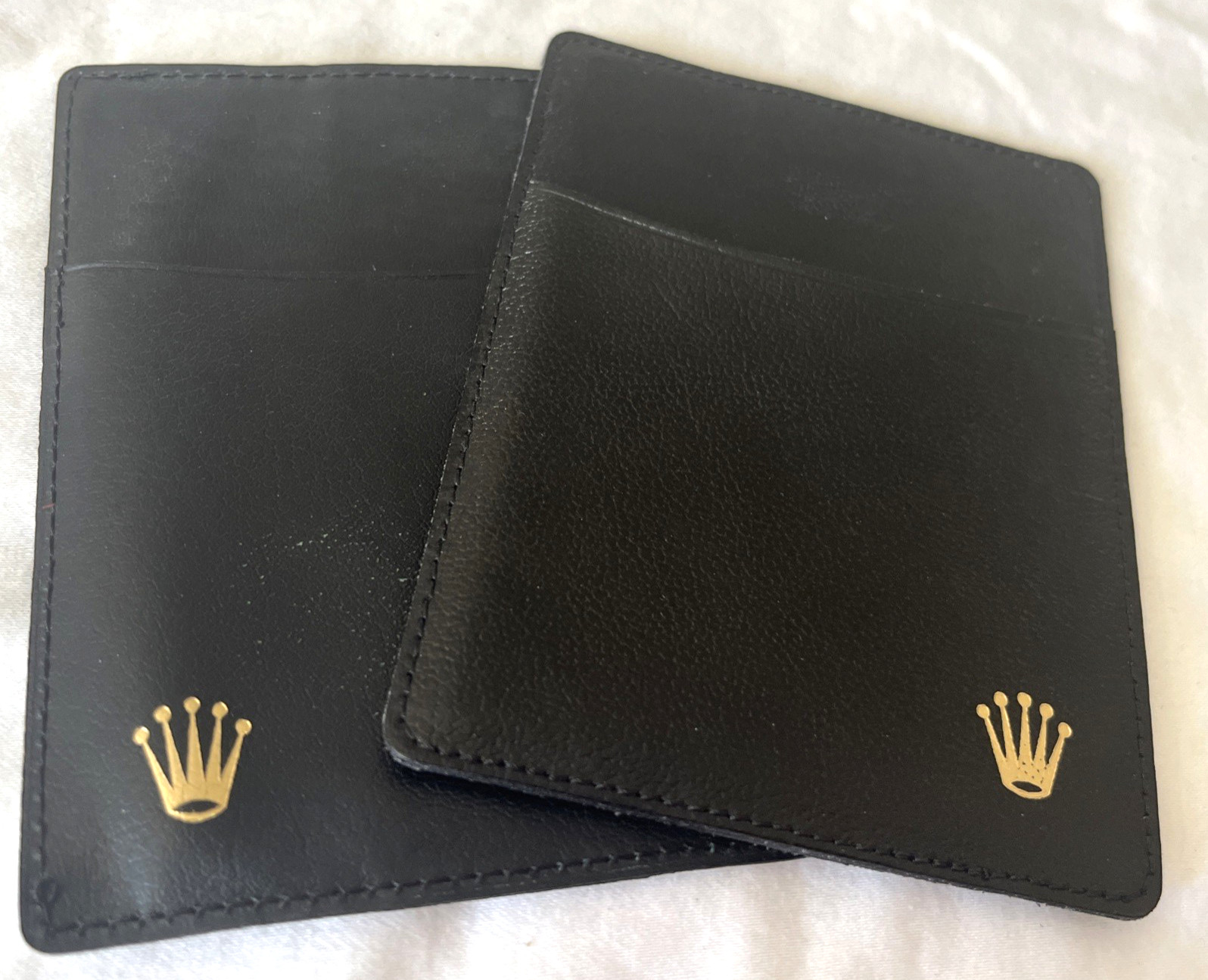 Rolex (2) Card Holder Folder Sleeve Black Leather Vintage Authentic