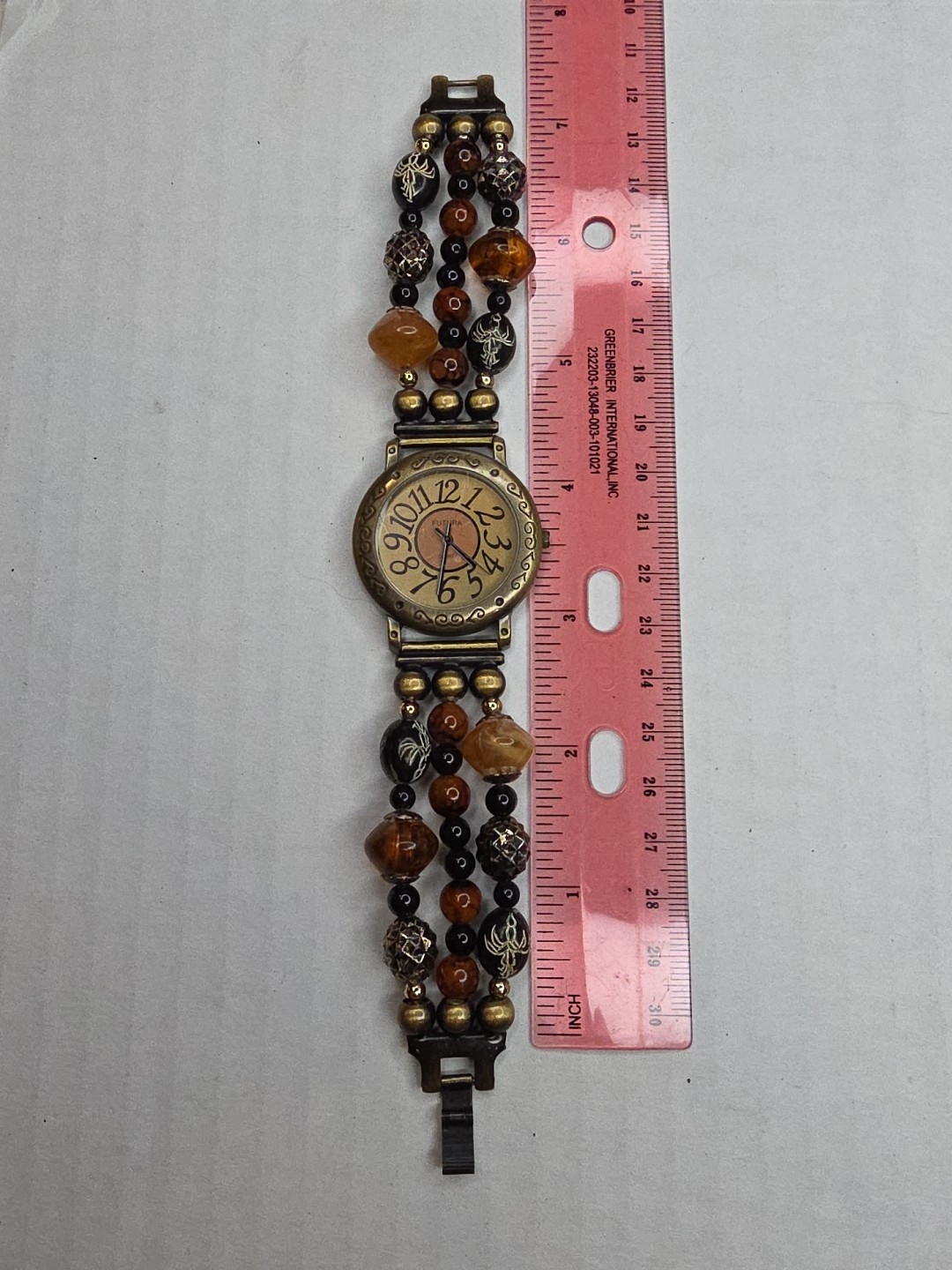 Futura 3906 V377 Beaded Ladies Watch, Needs A New Battery 7″