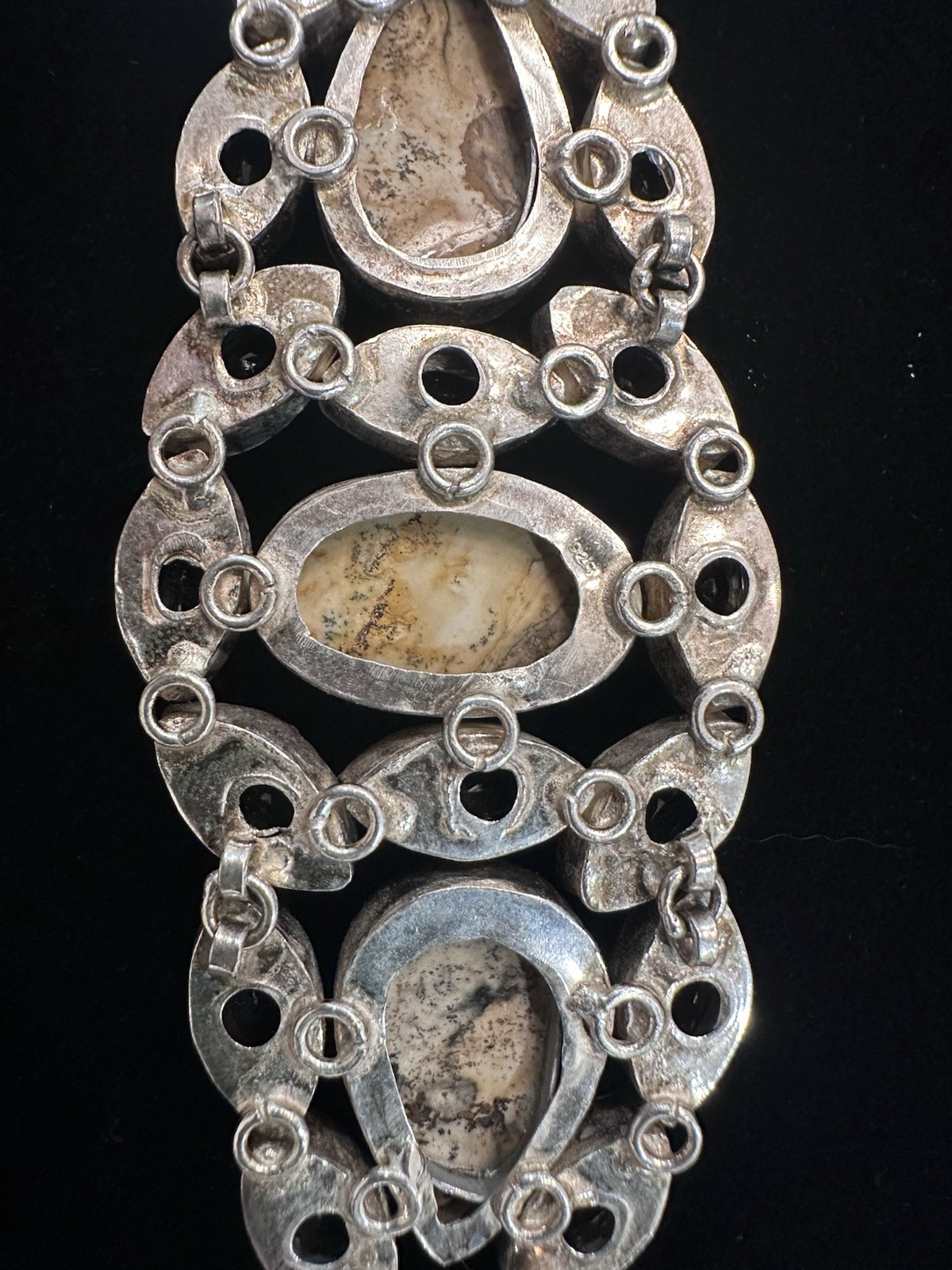 925 Sterling Silver 50g Dendritic Jasper & White Topaz Style Link Bracelet